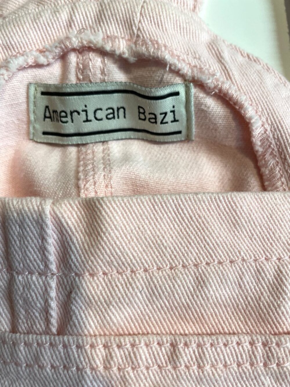 American Bazi Womens SIze Small Pink Casual Distressed Denim Overall Dress - Picture 8 of 10